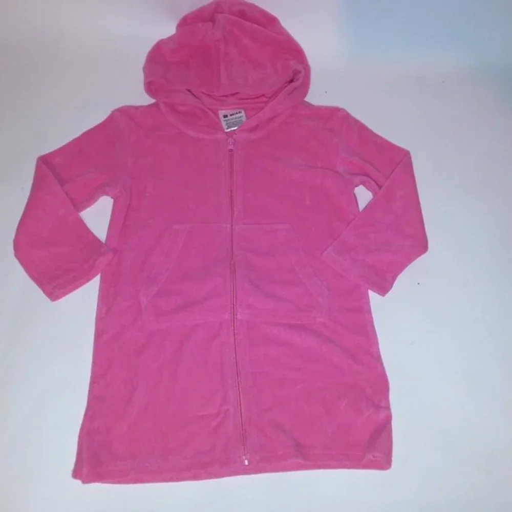 Girls Solid Pink Hooded Coverup Full zip with front pocket